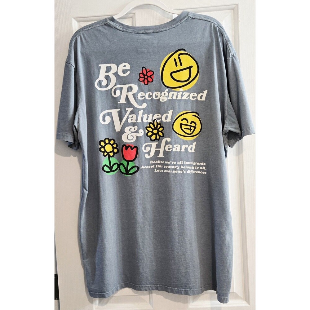 Portland Gear Smiley Face T-Shirt XL Blue Graphic Back Print Be Recognized Tee